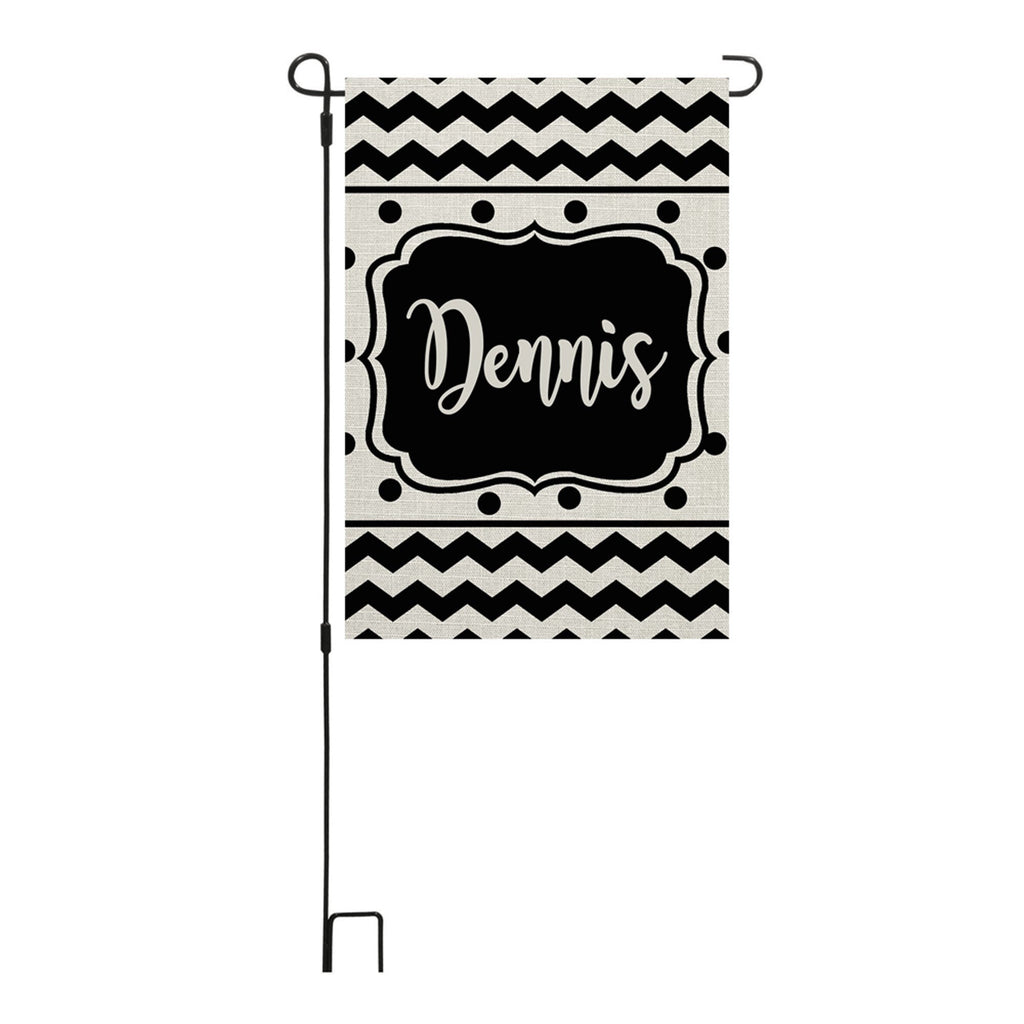 Personalized Custom Garden Flag Black Chevron & Polka Dot