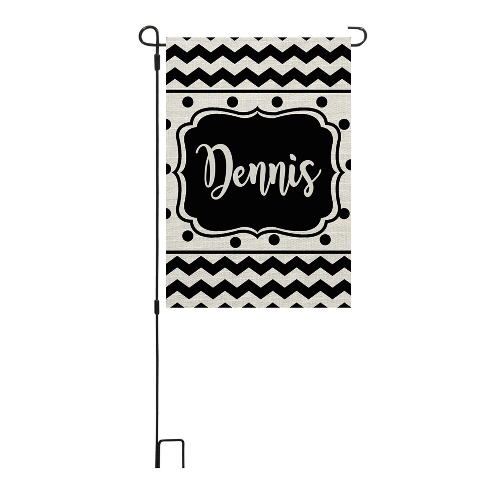Personalized Custom Garden Flag Black Chevron & Polka Dot