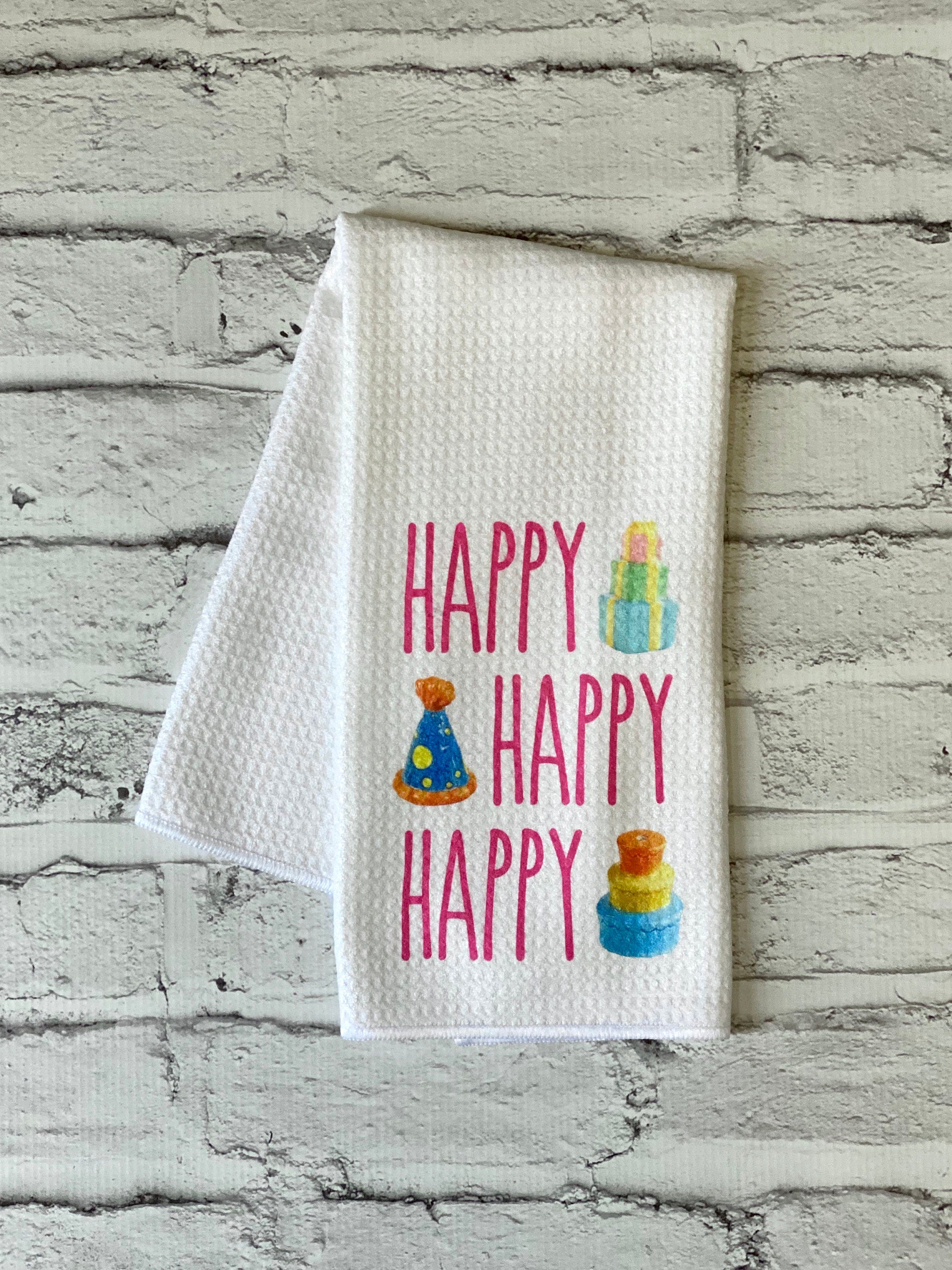 Nora Fleming Inspired Happy Birthday Kitchen Towel