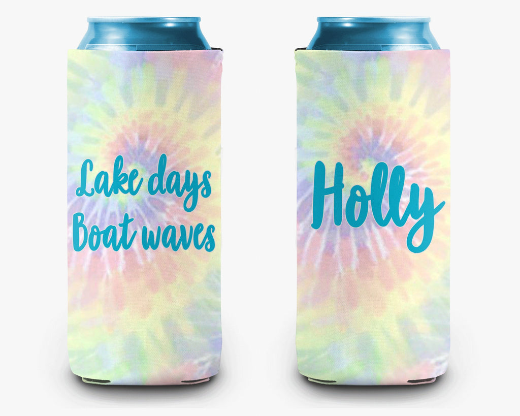 Lake Days Boat Waves Can Cooler Tie Dye Personalized Can Cooler Sleeve