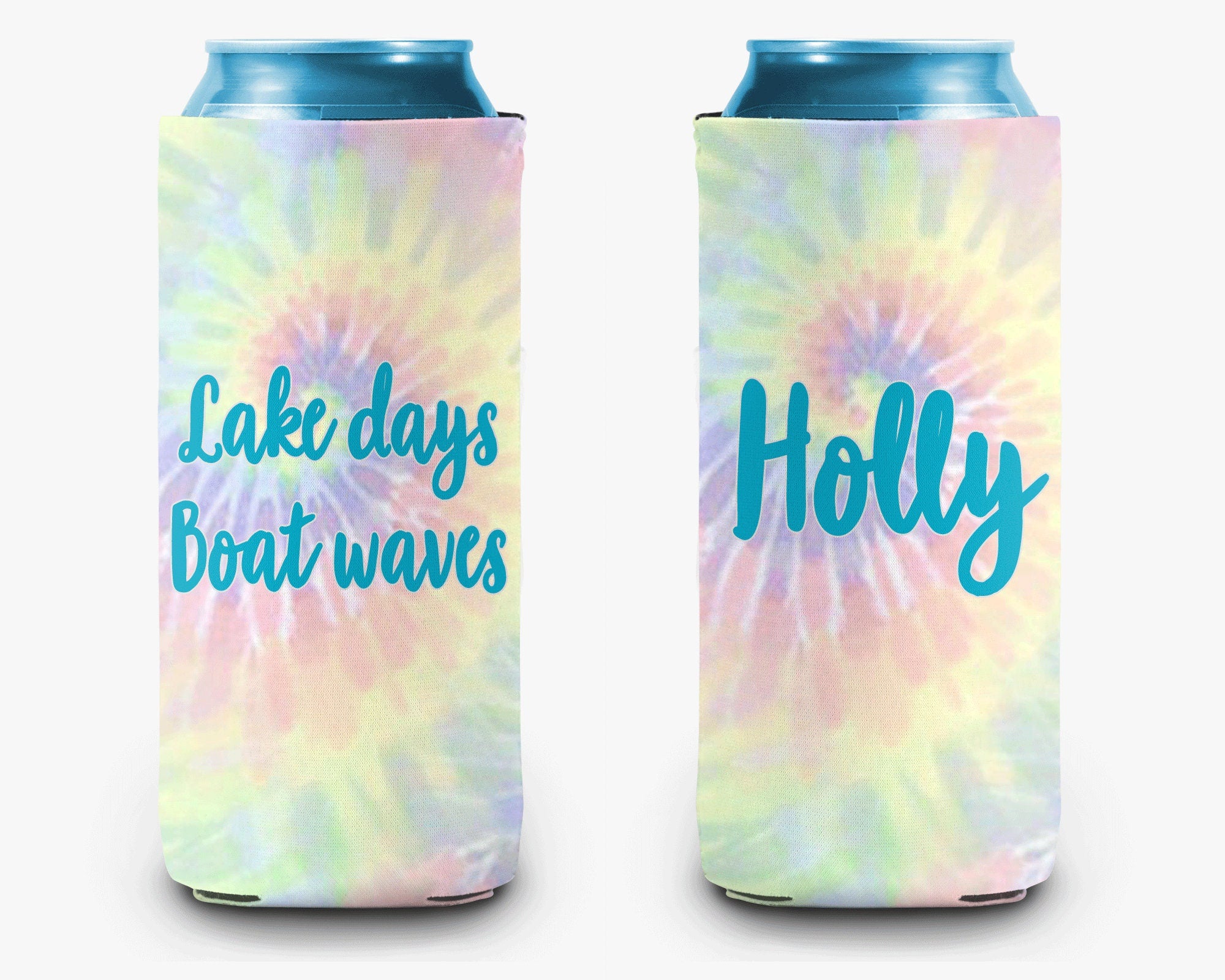 Lake Days Boat Waves Can Cooler Tie Dye Personalized Can Cooler Sleeve