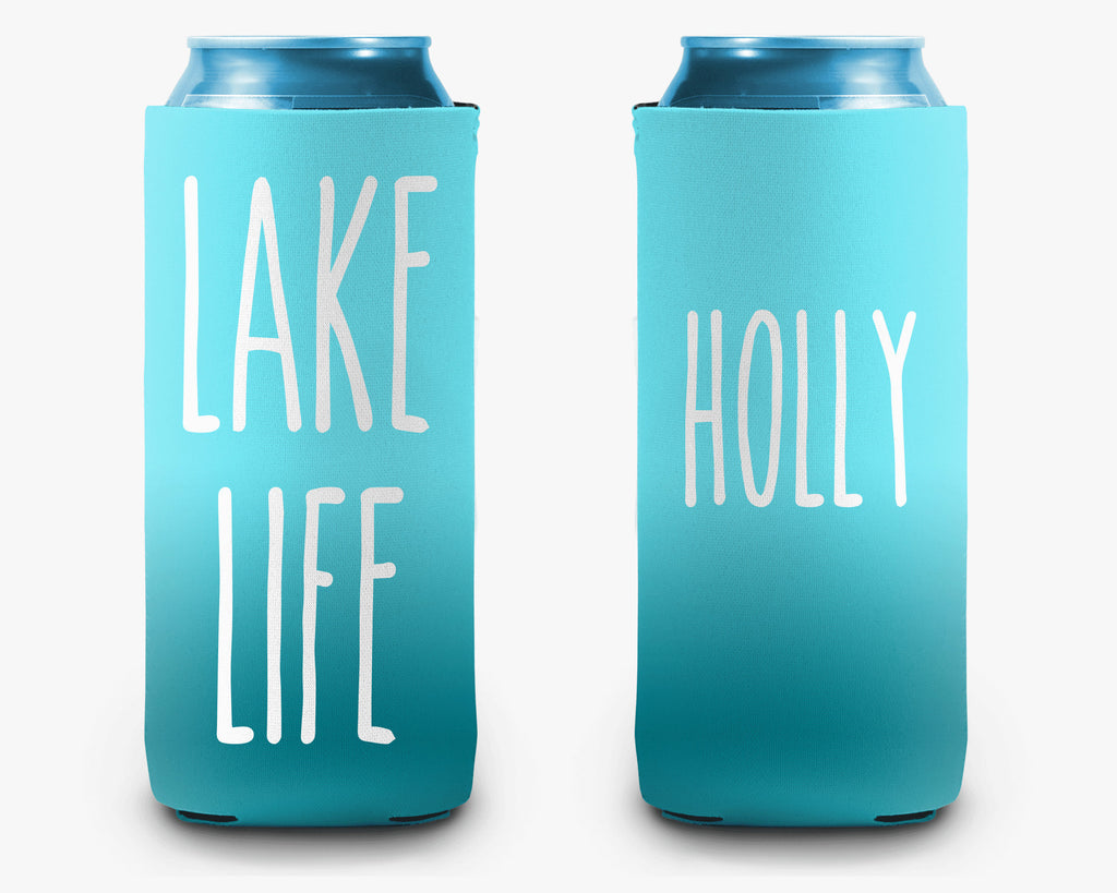Lake Life Can Cooler Aqua Ombre Dot Personalized Can Cooler Sleeve