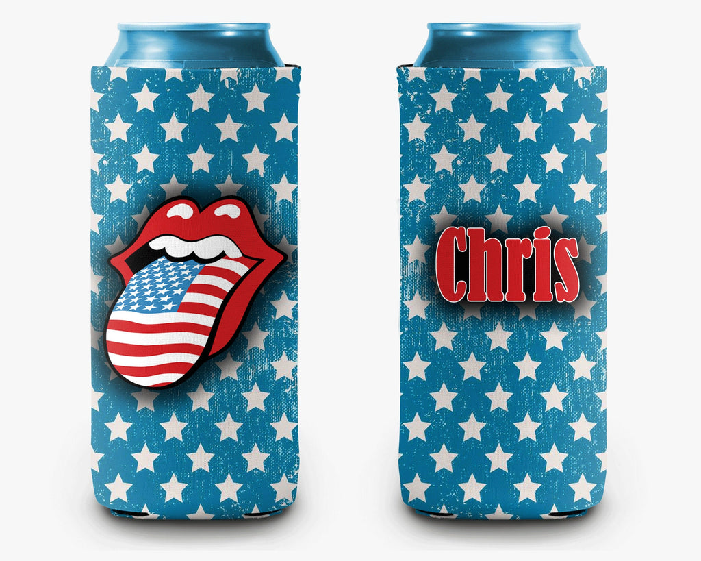 USA Can Cooler Blue Stars Lips Personalized Can Cooler Sleeve