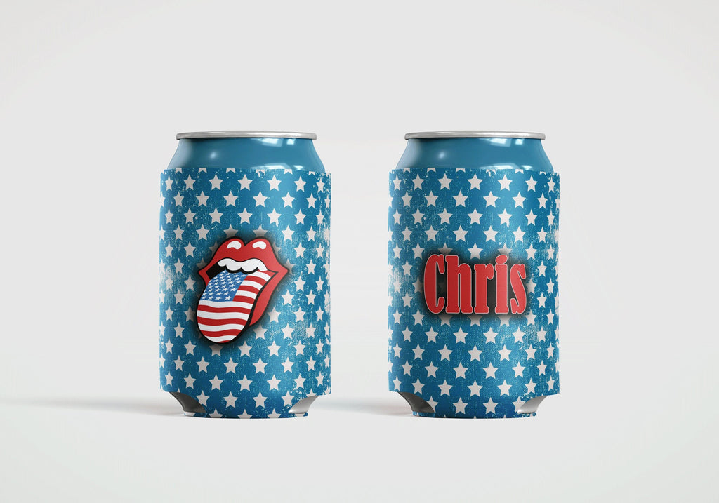 USA Can Cooler Blue Stars Lips Personalized Can Cooler Sleeve