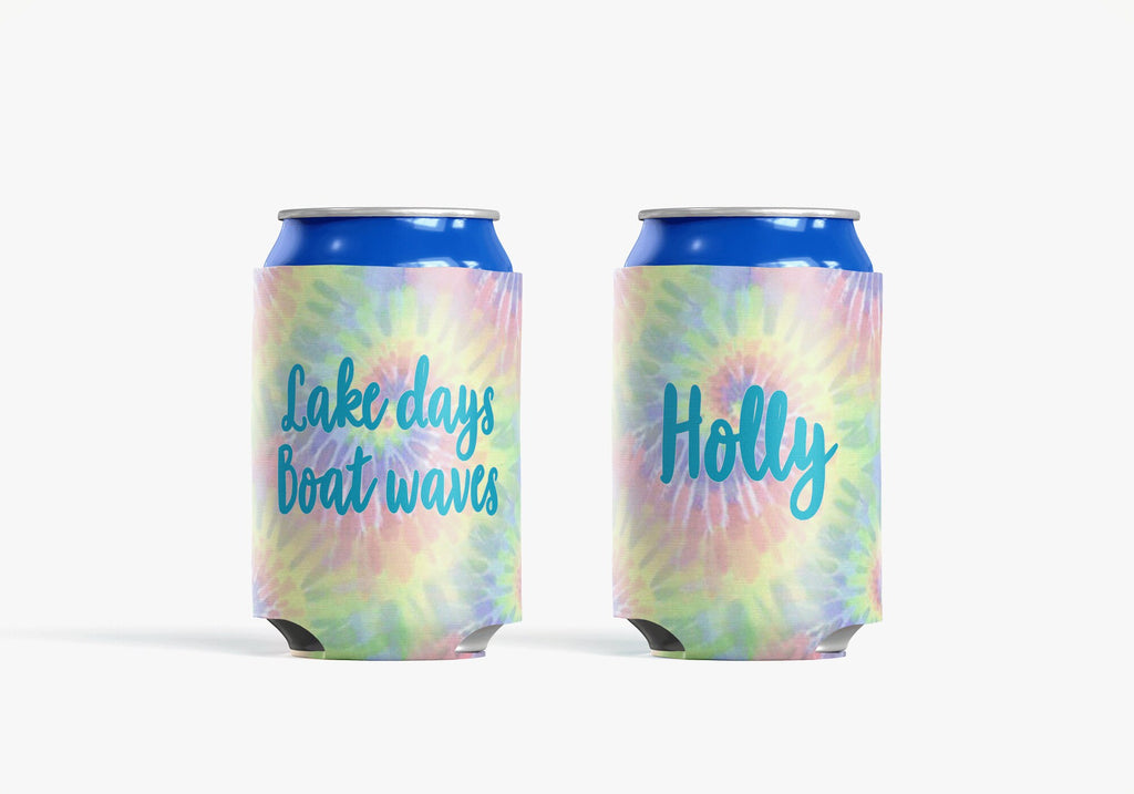 Lake Days Boat Waves Can Cooler Tie Dye Personalized Can Cooler Sleeve