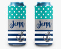 Anchor Can Cooler Navy Stripe Aqua Polka Dot Personalized Can Cooler Sleeve