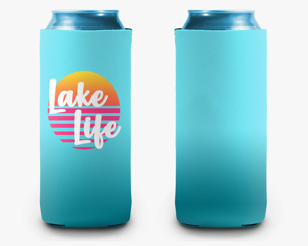 Lake Life Sunset Can Cooler Aqua Ombre Personalized Can Cooler Sleeve
