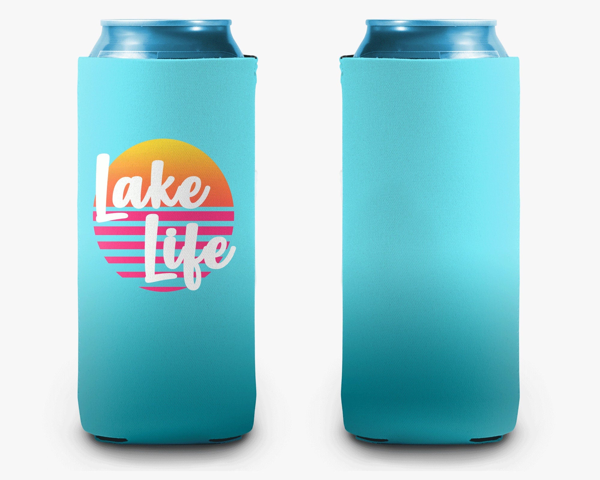 Lake Life Sunset Can Cooler Aqua Ombre Personalized Can Cooler Sleeve