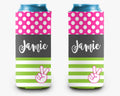 Peace Sign Can Cooler Pink Lime Stripe Polka Dot Personalized Can Cooler Sleeve