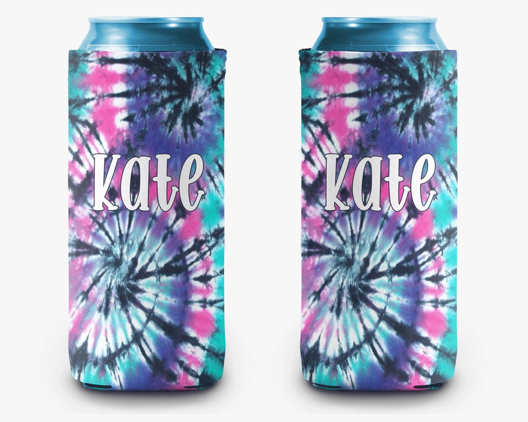 Tie Dye Neon Swirl Can Cooler Personalized Can Cooler Sleeve