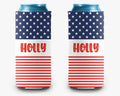USA Flag Can Cooler Red White Blue Stars & Stripes Personalized Can Cooler Slim and Regular Sleeve