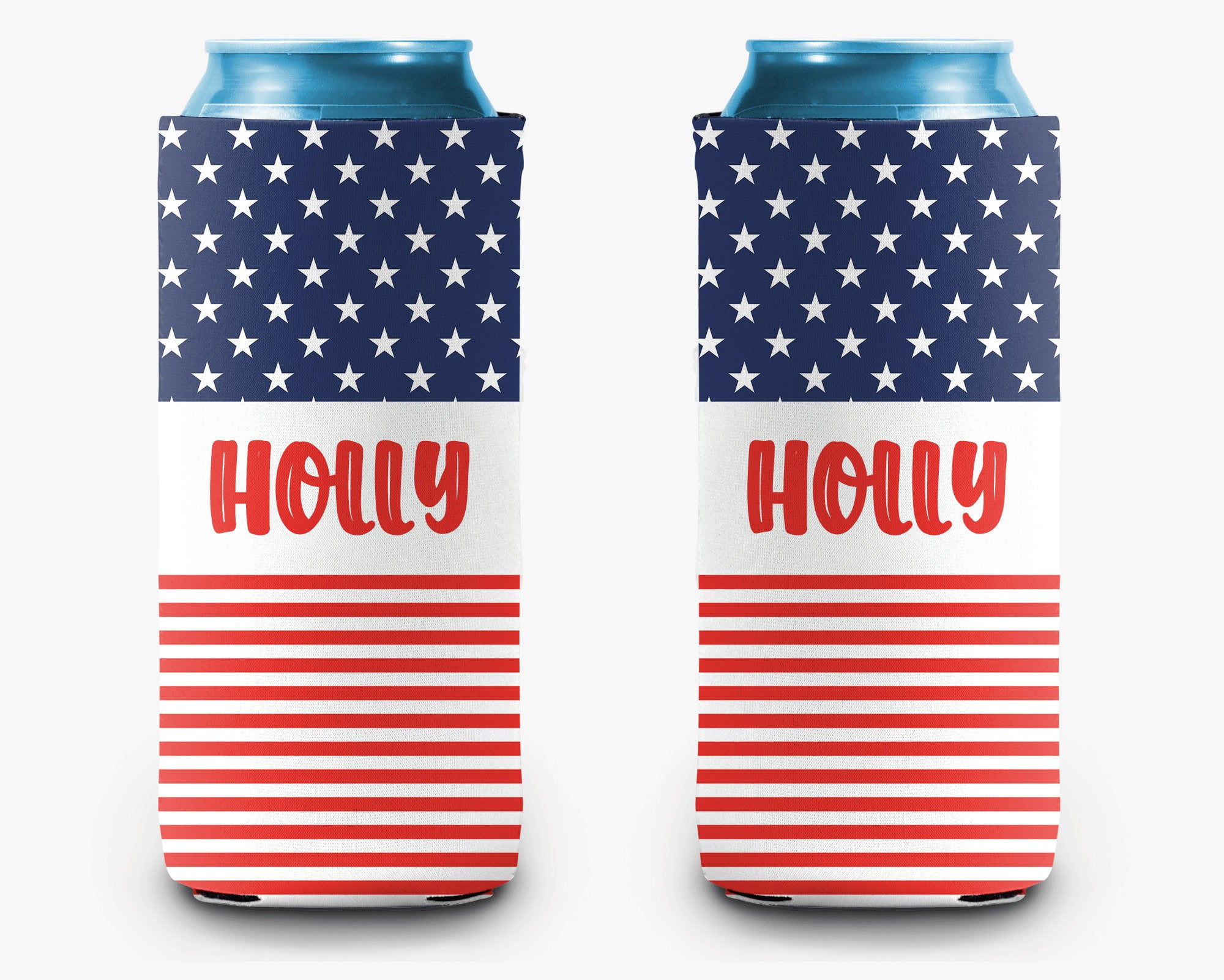 USA Flag Can Cooler Red White Blue Stars & Stripes Personalized Can Cooler Slim and Regular Sleeve