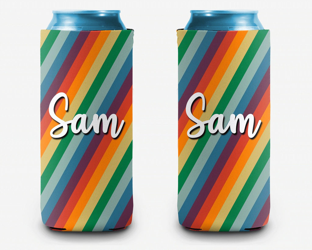Retro Rainbow Stripe Can Cooler Personalized Can Cooler Sleeve