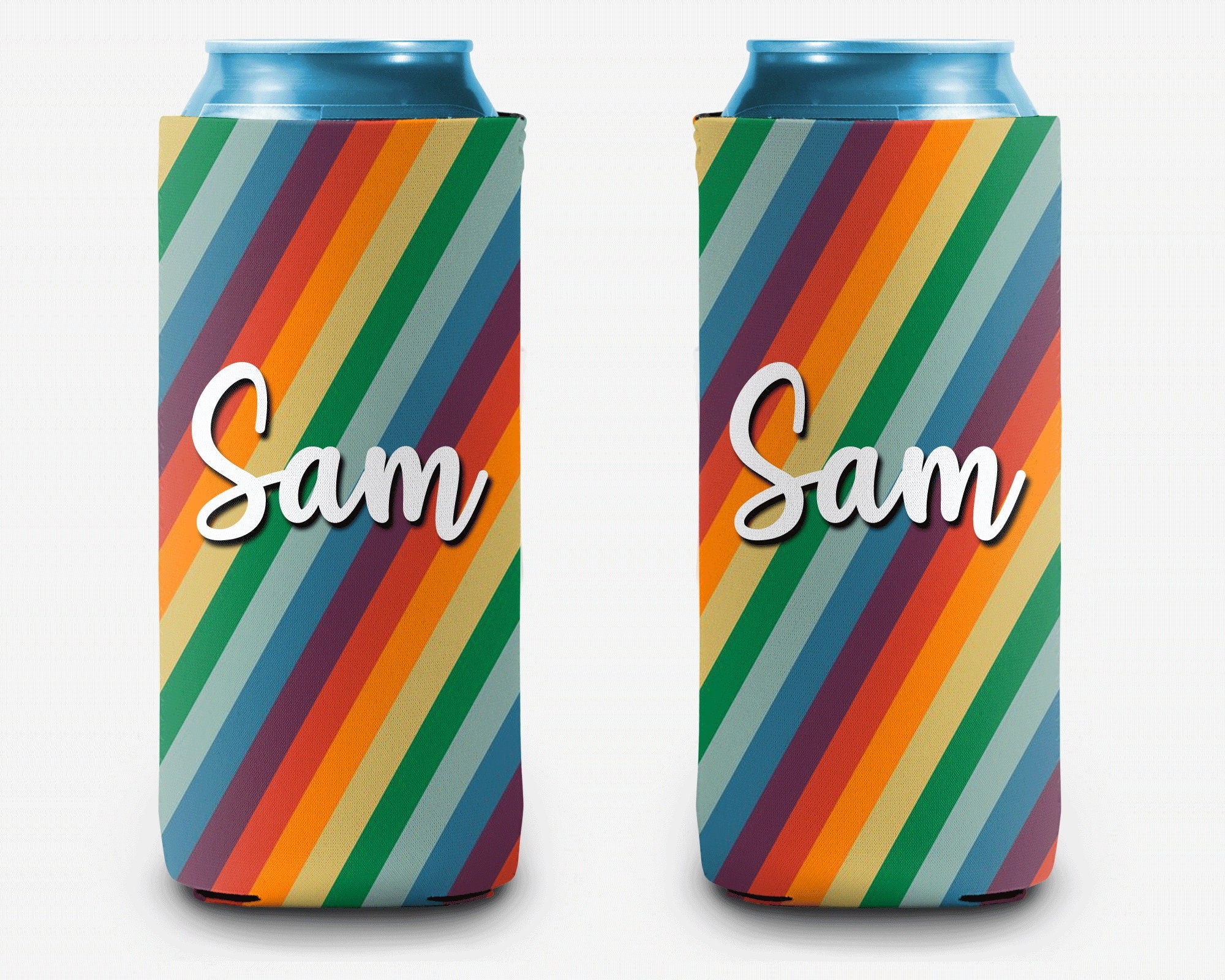 Retro Rainbow Stripe Can Cooler Personalized Can Cooler Sleeve