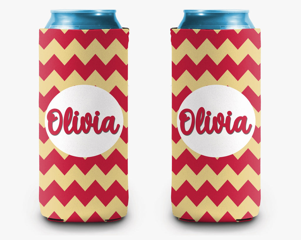 Cardinal & Straw Chevron Can Cooler - Personalized Can Cooler Sleeve