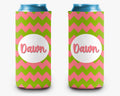 Pink & Green Chevron Can Cooler - Personalized Can Cooler Sleeve