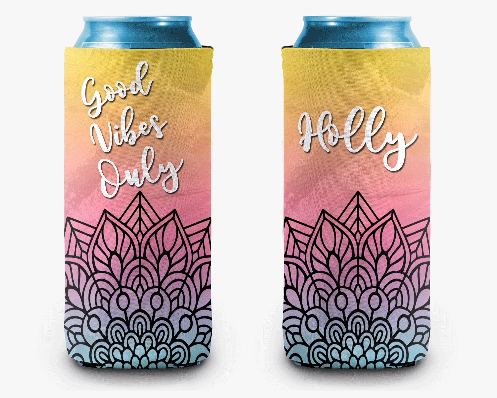 Good Vibes Only Mandala Can Cooler Personalized Can Cooler Sleeve