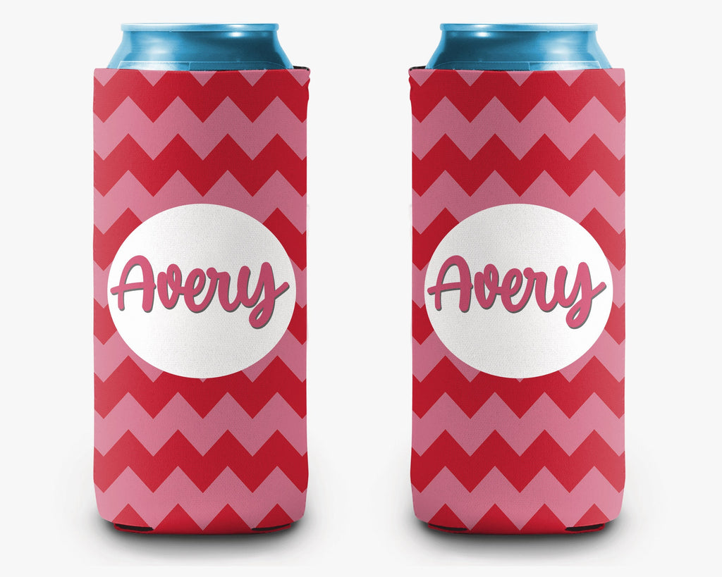 Cardinal Pink Chevron Can Cooler - Personalized Can Cooler Sleeve