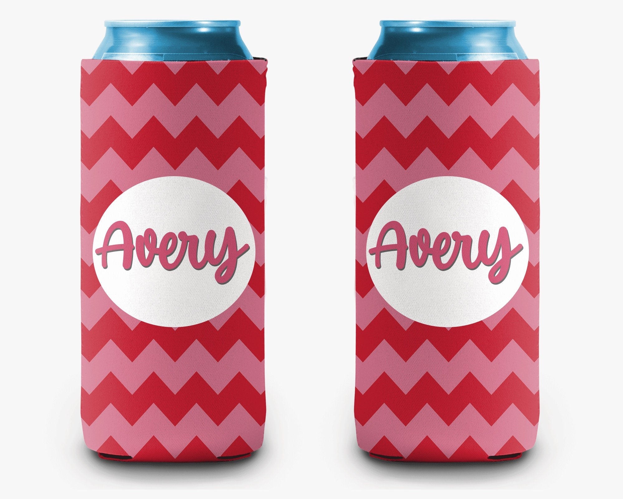 Cardinal Pink Chevron Can Cooler - Personalized Can Cooler Sleeve