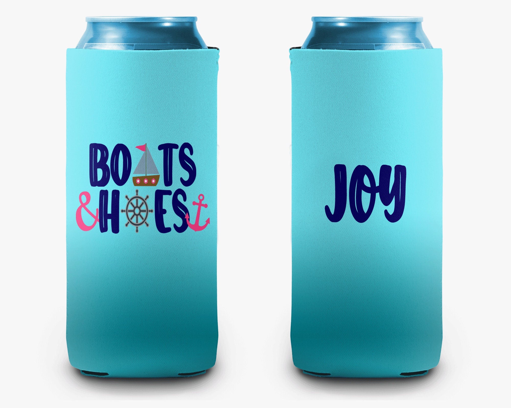 Boats & Hoes Anchor Can Cooler Teal Ombre Personalized Can Cooler Sleeve