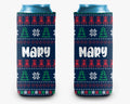 Ugly Christmas Sweater Can Cooler, Holiday Sweater Navy Personalized Can Cooler Sleeve