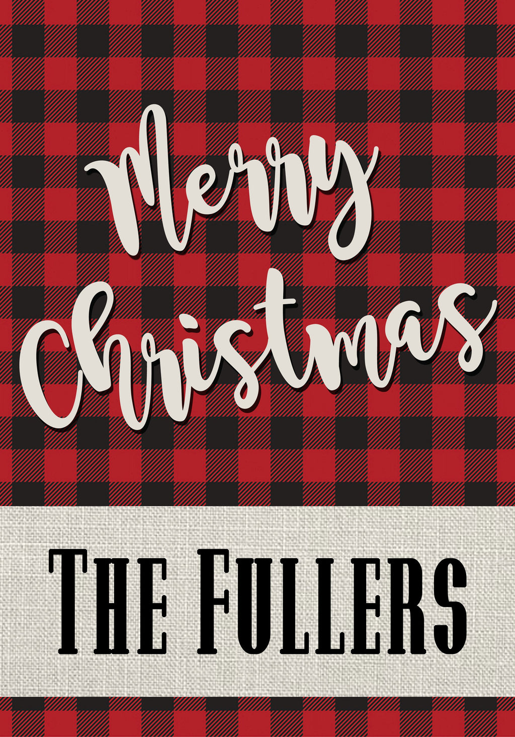 Merry Christmas Custom Garden Flag Black Red Buffalo Plaid