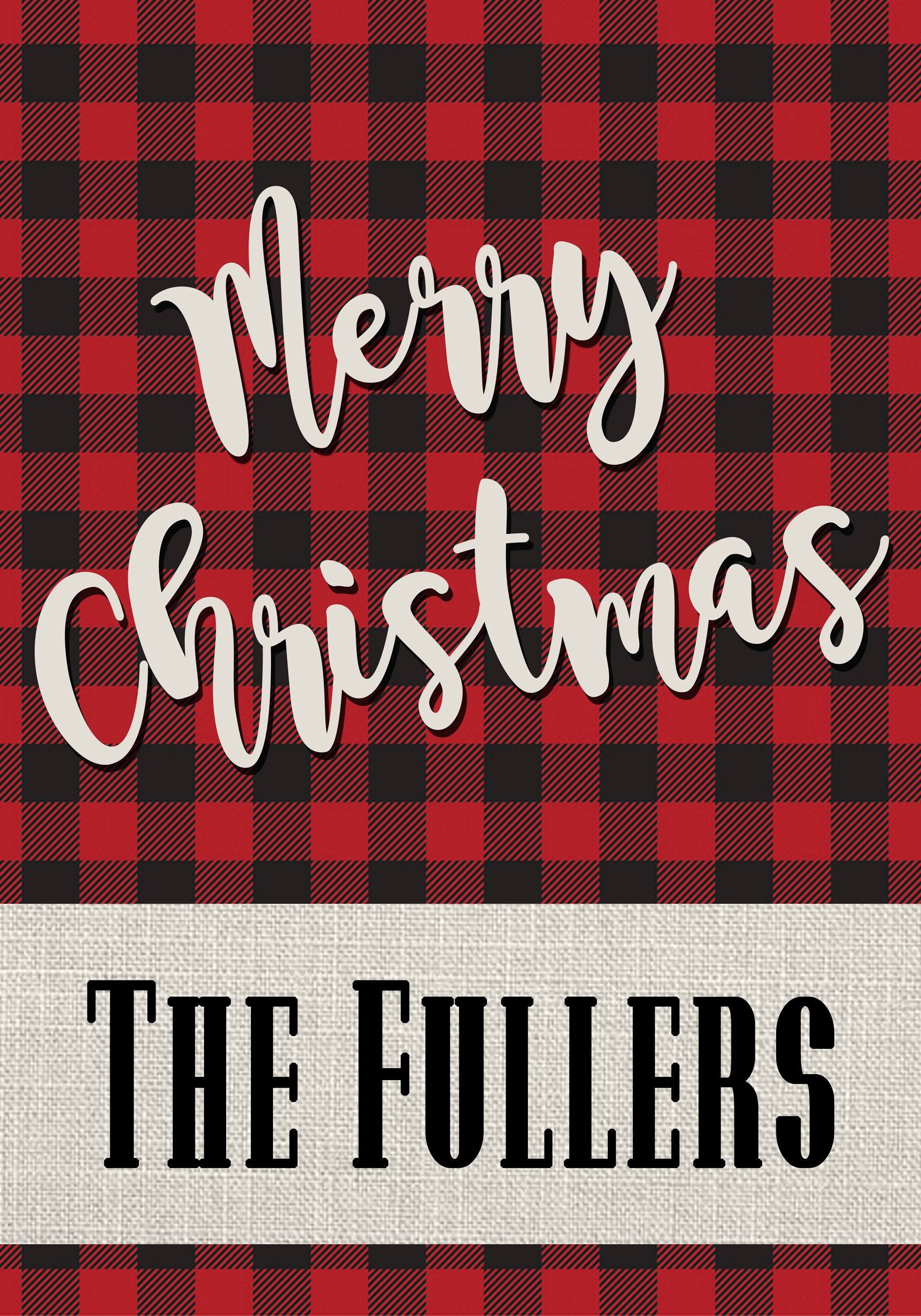Merry Christmas Custom Garden Flag Black Red Buffalo Plaid