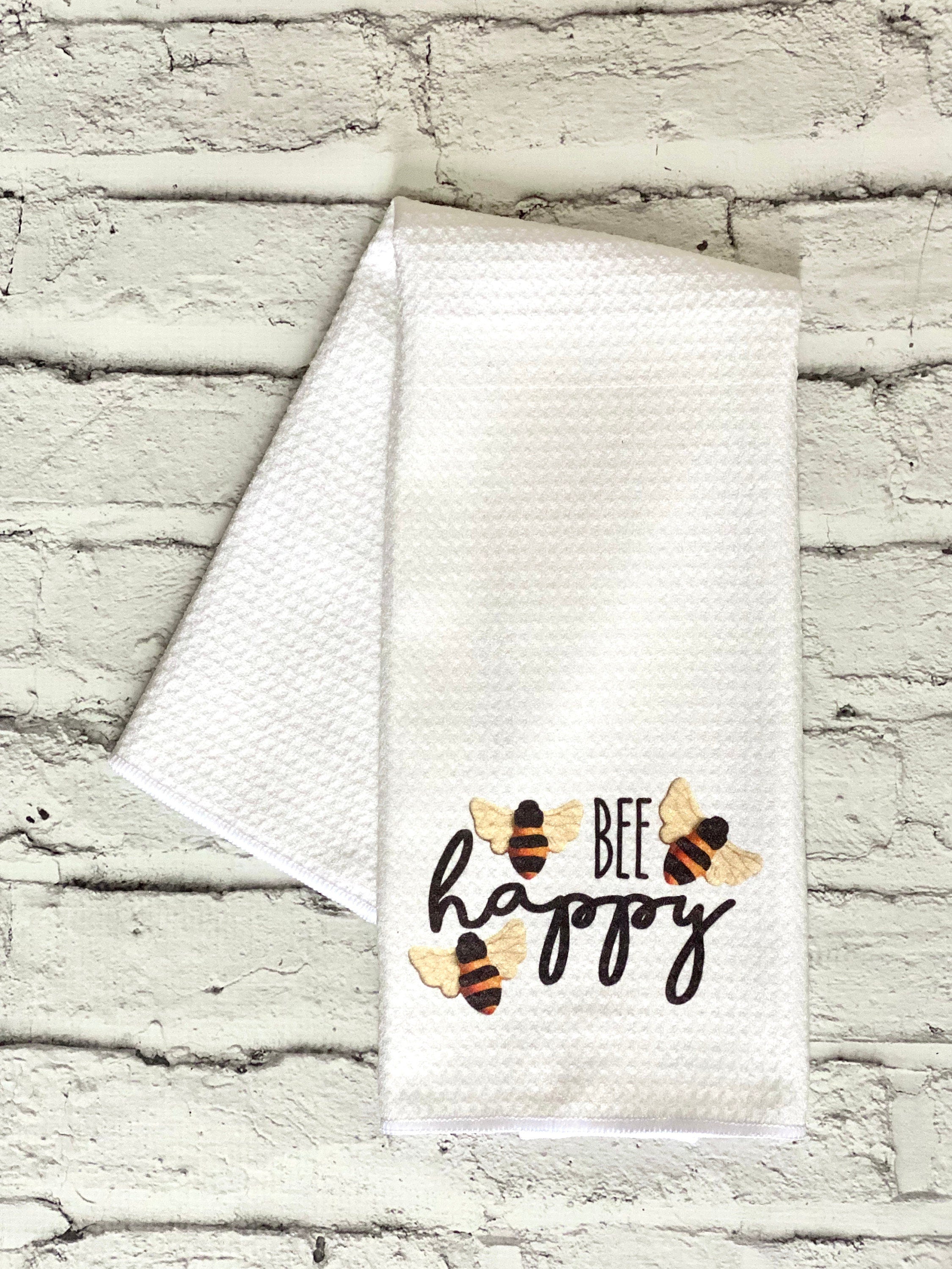 Nora Fleming Inspired Bee Happy Kitchen Towel