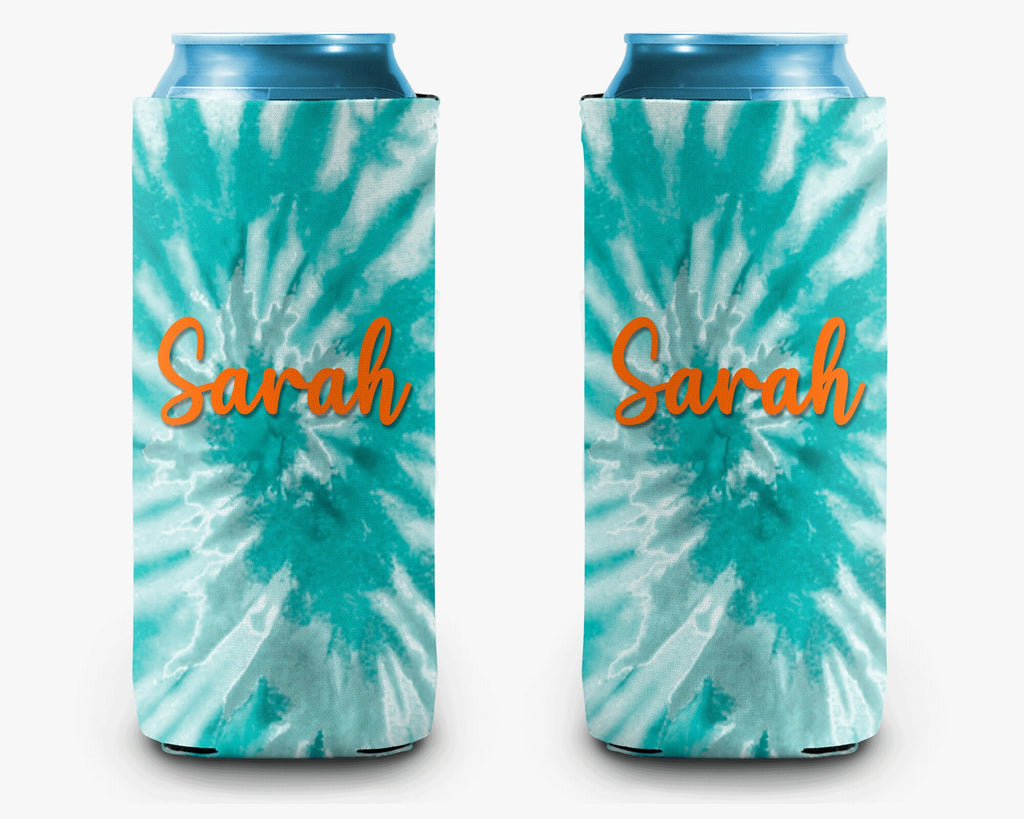 Teal Tie Dye Can Cooler Personalized Can Cooler Sleeve
