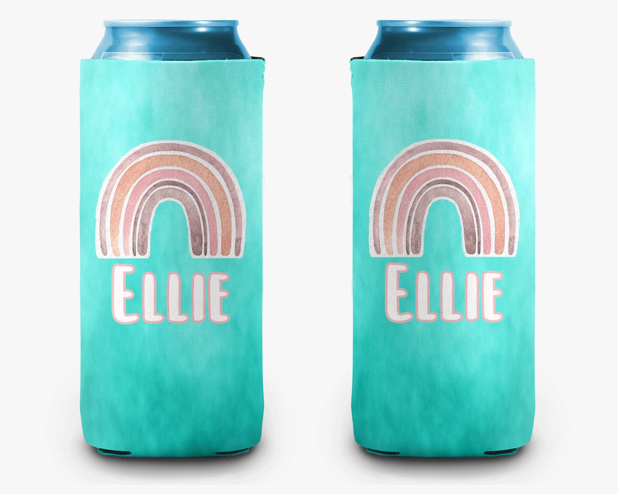 Boho Rainbow Teal Can Cooler Personalized Can Cooler Sleeve