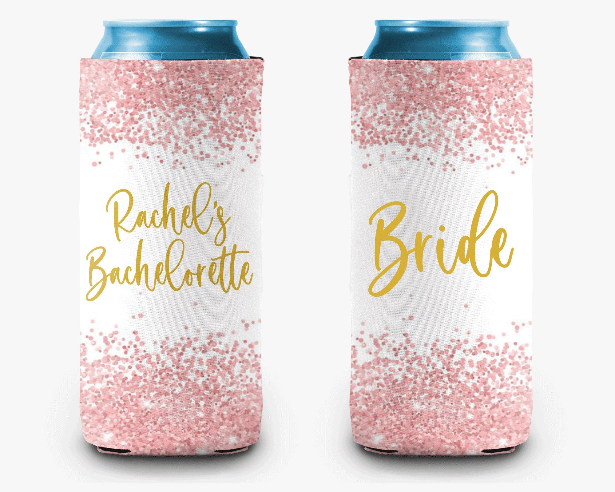 Bachelorette Party Can Cooler Rose Gold Confetti Can Cooler Bridal Party Personalized Can Cooler Sleeve