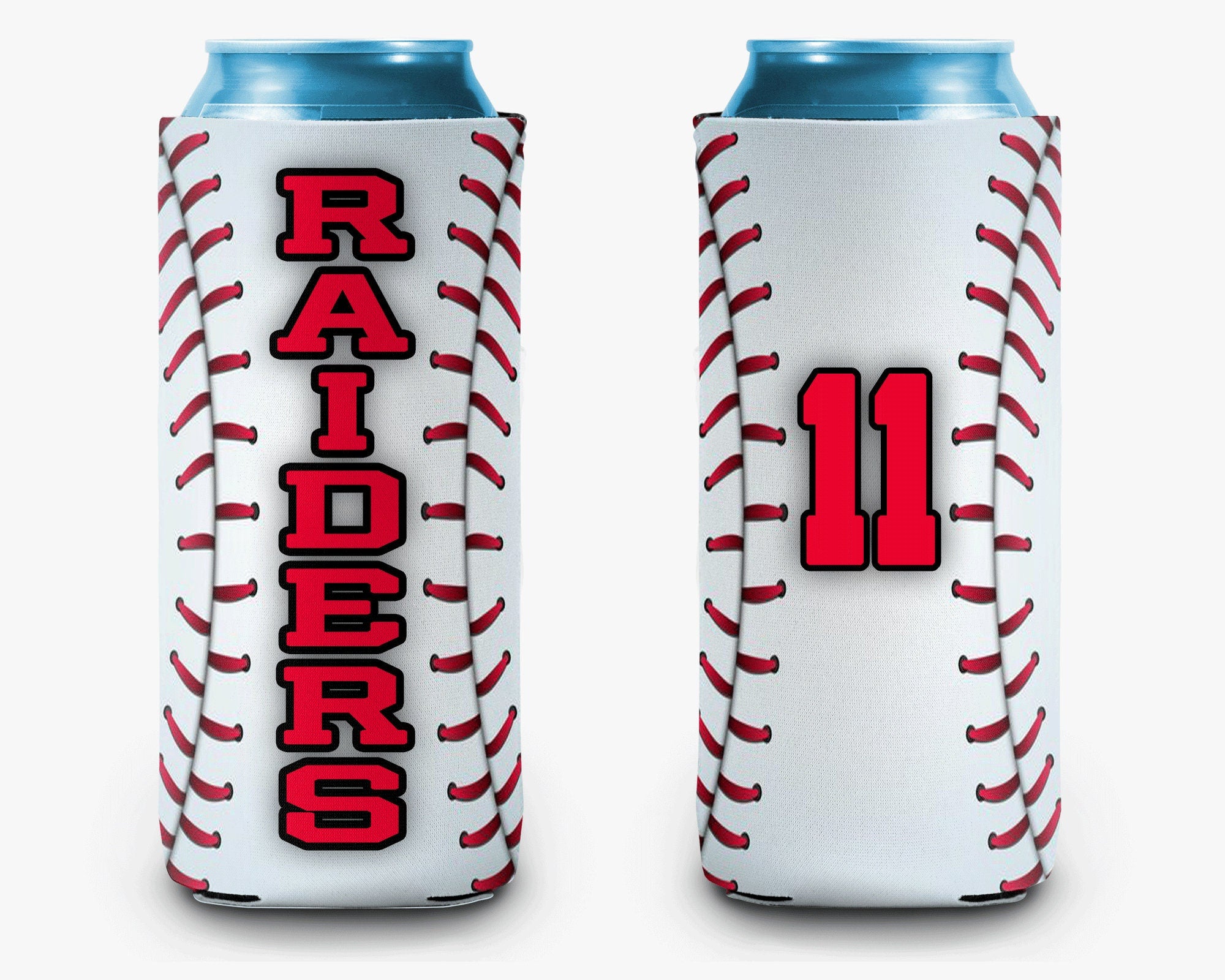 Baseball Stitch Can Cooler Personalized Team Number Can Cooler Sleeve Slim and Regular Size