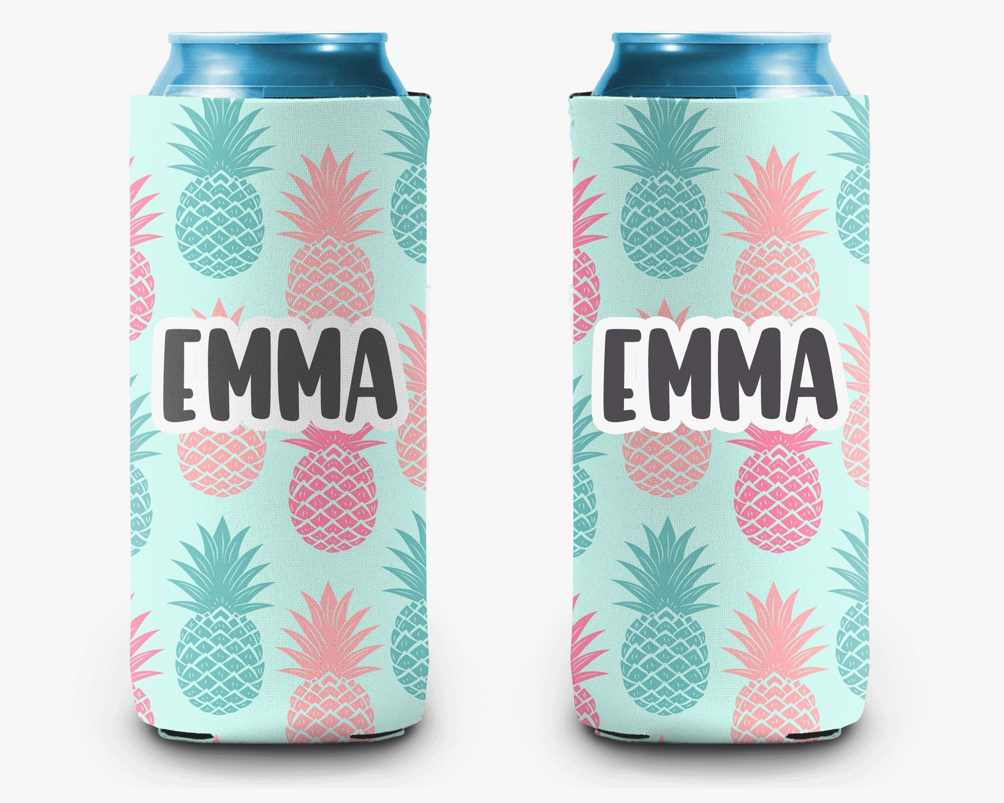 Pineapple Aqua Coral Can Cooler Personalized Can Cooler Sleeve