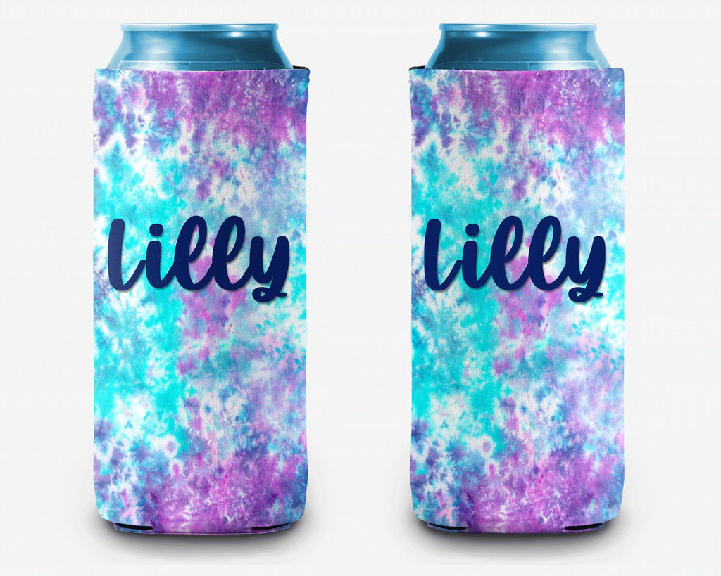Purple Teal Space Tie Dye Can Cooler Personalized Can Cooler Sleeve