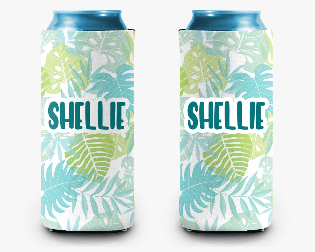 Palm Leaves Tropical Can Cooler Hawaiian Luau Event Personalized Can Cooler Sleeve