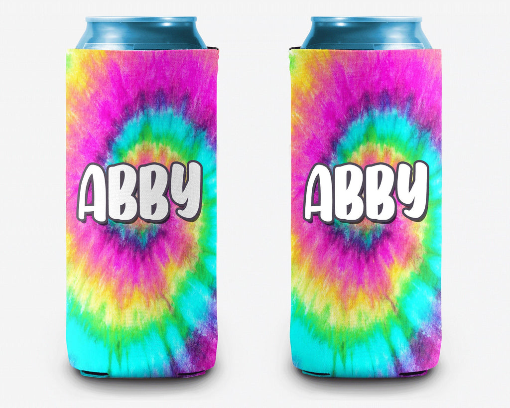 Bright Neon Swirl Tie Dye Can Cooler Personalized Can Cooler Sleeve