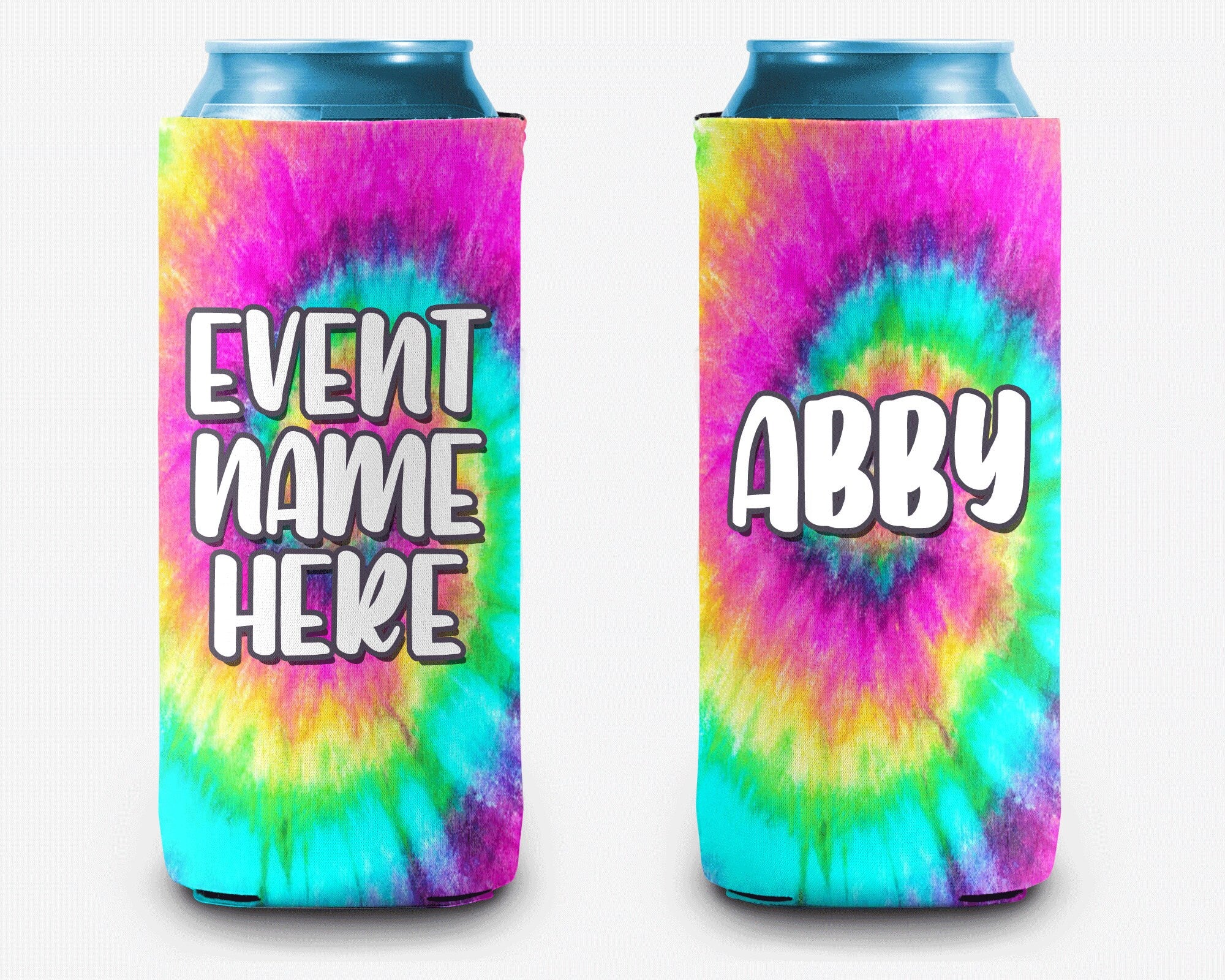 Bright Neon Swirl Tie Dye Can Cooler Personalized Can Cooler Sleeve