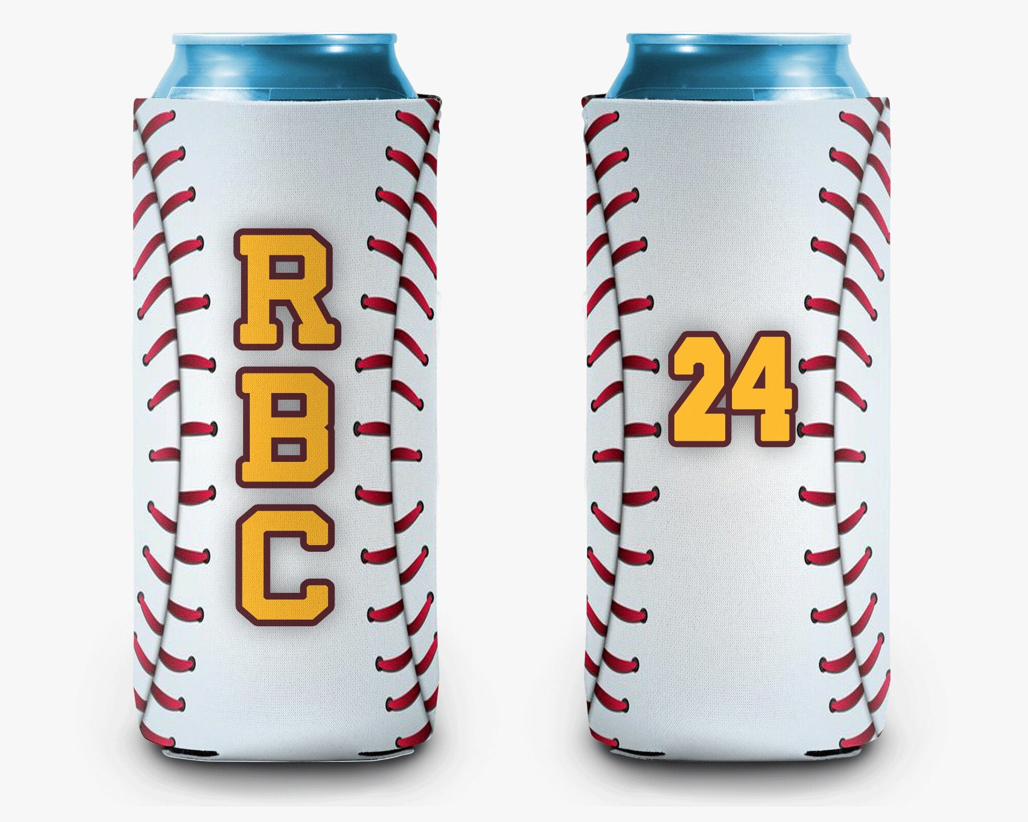 Baseball Stitch Can Cooler Personalized Team Number Can Cooler Sleeve Slim and Regular Size