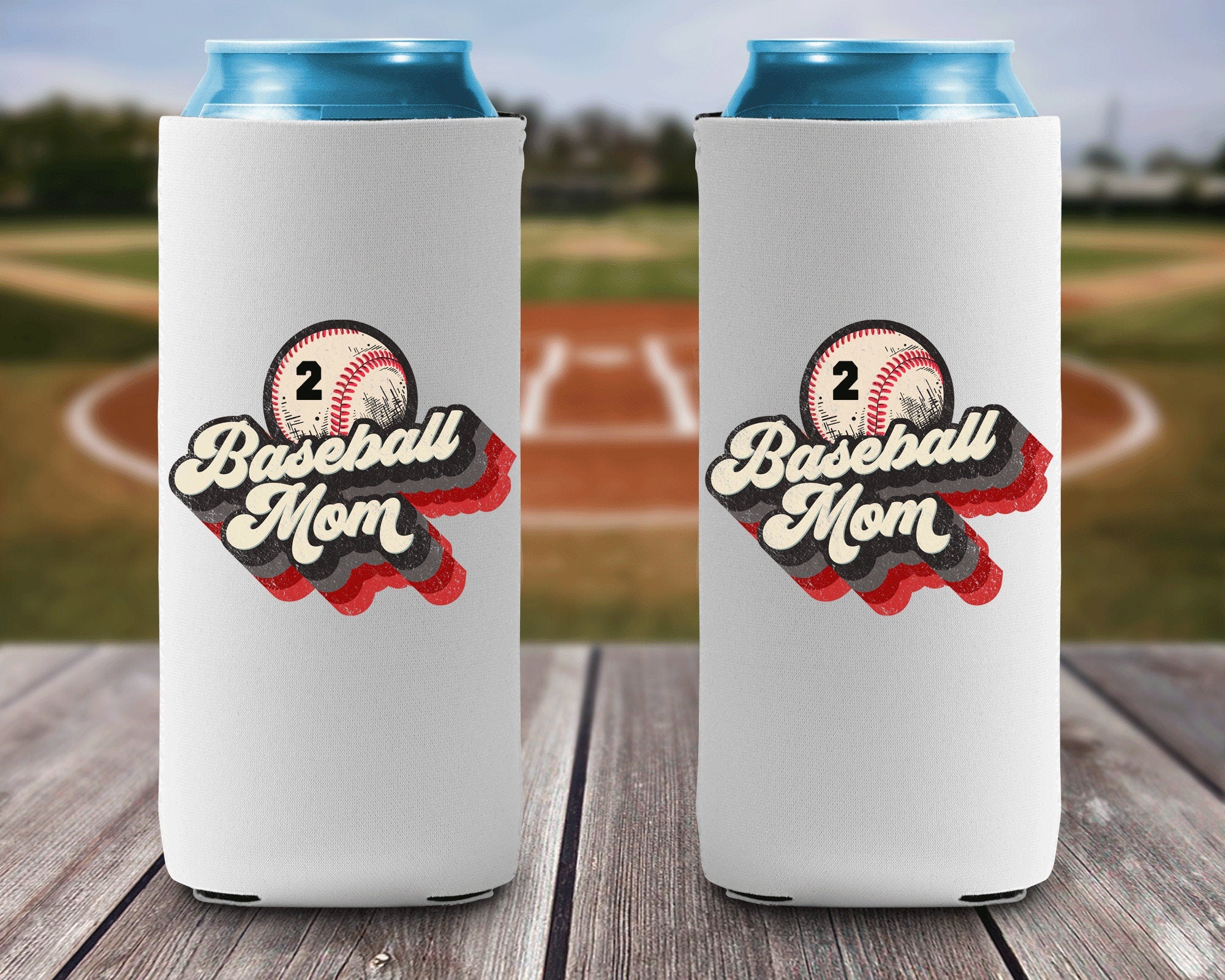 Baseball Mom Red Black Can Cooler Personalized Number Can Cooler Sleeve Slim and Regular Size