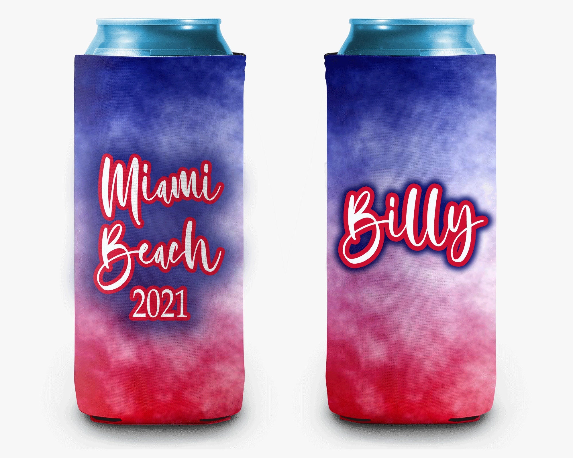 USA Tie Dye Can Cooler Red White Blue Stars & Stripes Personalized Can Cooler Slim and Regular Sleeve