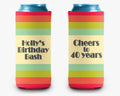 Retro Stripe Birthday Can Cooler Party Huggers Personalized Can Cooler Sleeve