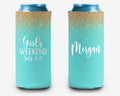 Aqua Gold Glitter Can Cooler Girls Trip Personalized Can Cooler Sleeve