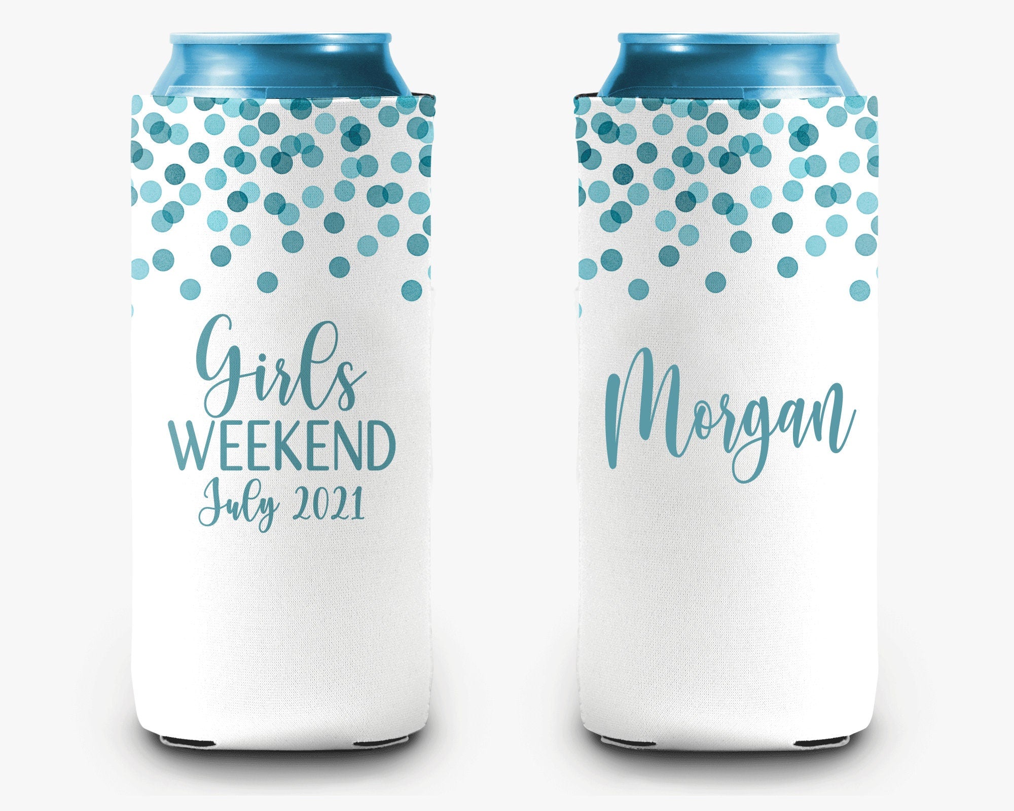 Aqua Confetti Can Cooler Girls Trip Personalized Can Cooler Sleeve