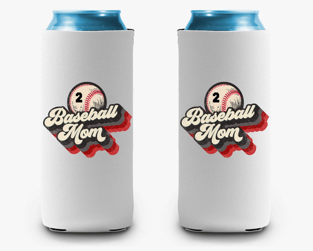 Baseball Mom Red Black Can Cooler Personalized Number Can Cooler Sleeve Slim and Regular Size