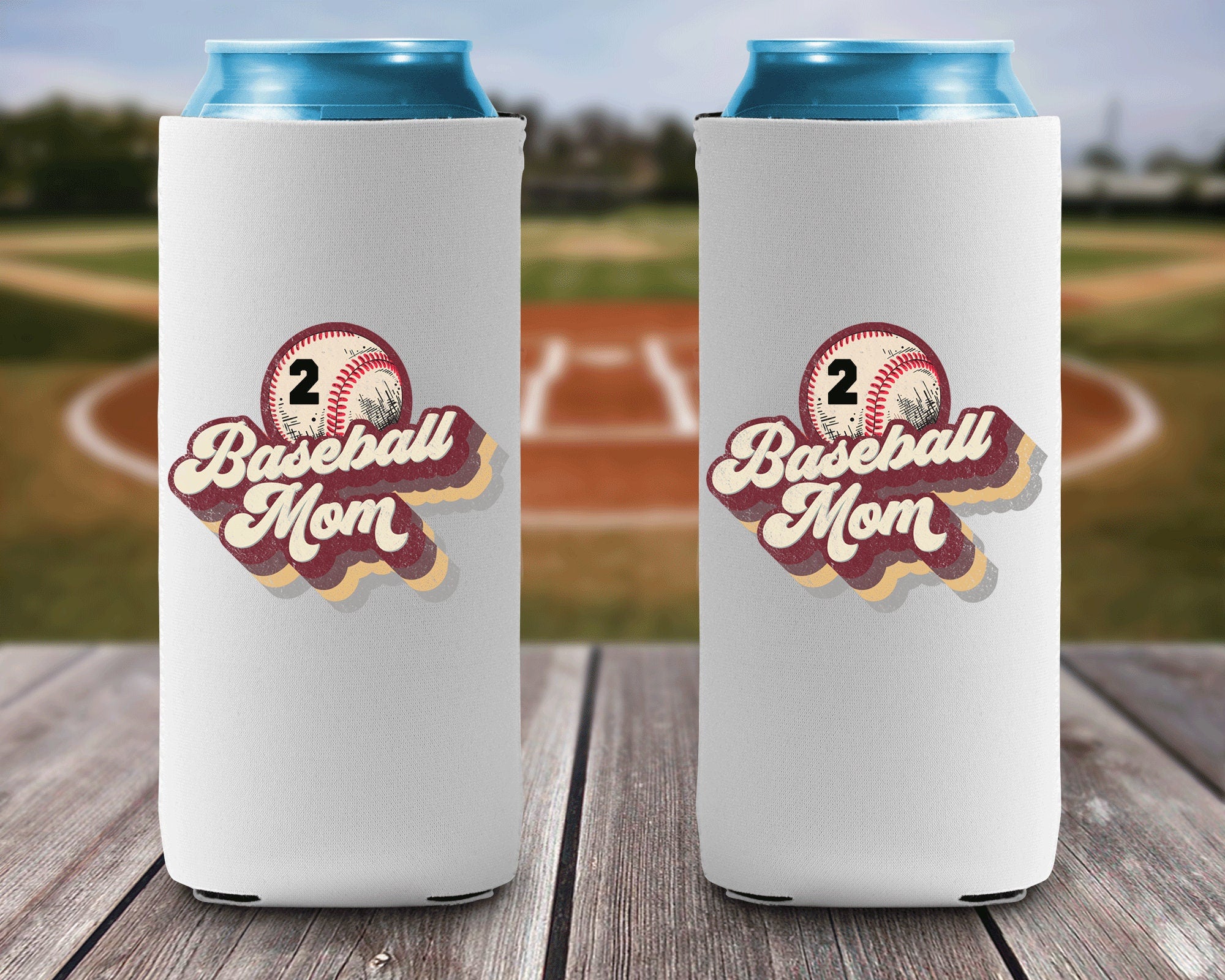 Baseball Mom Maroon Gold Can Cooler Personalized Number Can Cooler Sleeve Slim and Regular Size