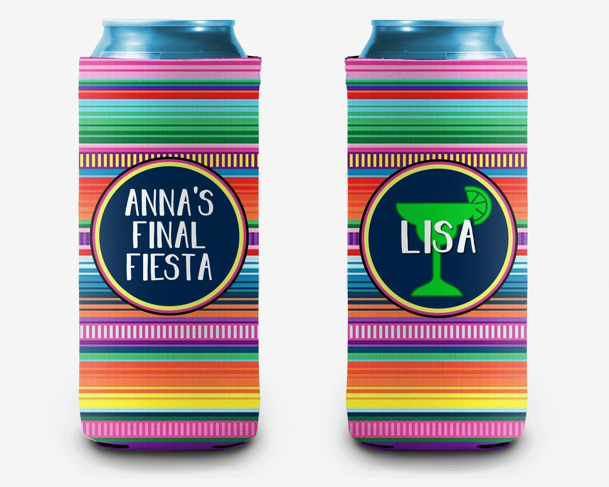 Fiesta Stripe Can Cooler Bachelorette Trip Personalized Can Cooler Sleeve