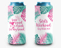 Tropical Leaves Sun Sand Drink in Hand Can Cooler Palm Leaves Bachelorette Trip Personalized Can Cooler Sleeve