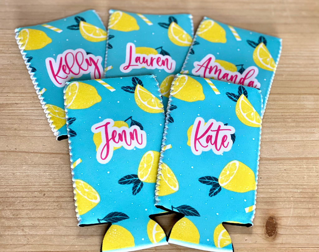 Lemon Slices Summer Can Cooler Personalized Can Cooler Sleeve