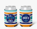 Family Vacation Life is Better Striped Can Cooler Orange Aqua Navy Vacation Personalized Can Cooler Sleeve