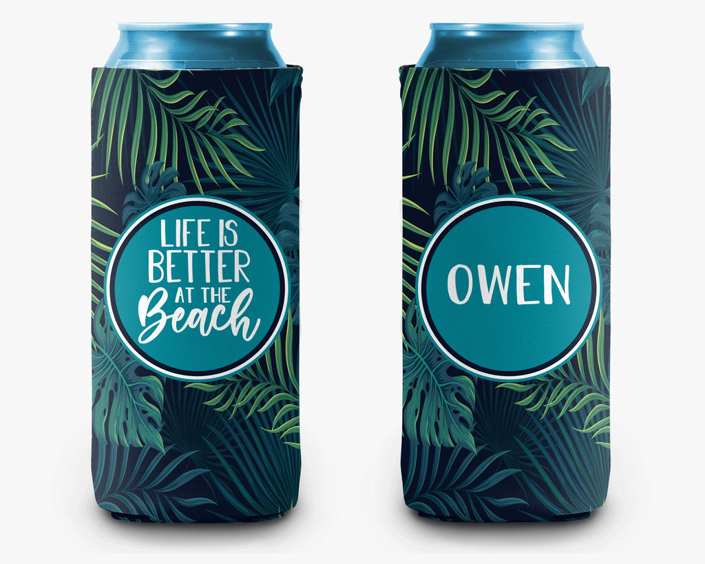 Palm Tree Life is Better at the Beach Can Cooler Vacation Personalized Can Cooler Sleeve